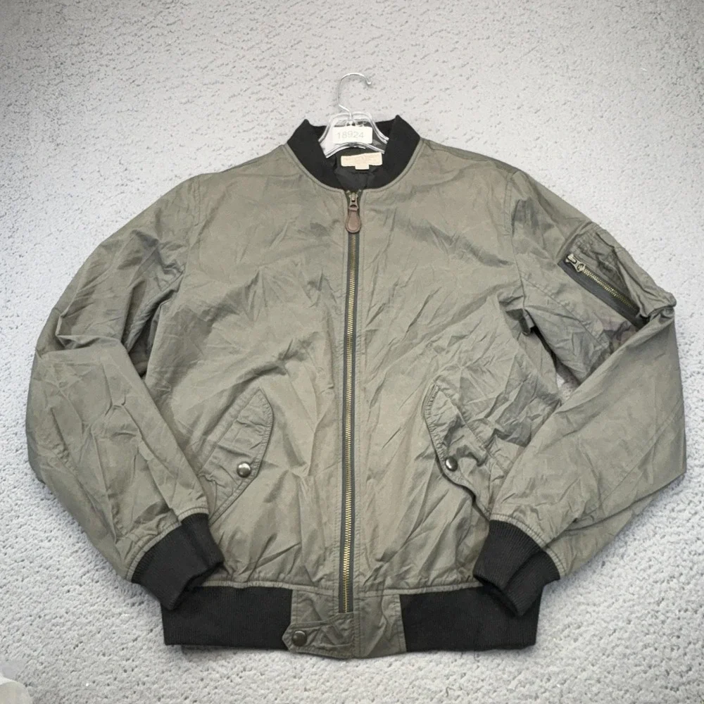 Wallace & Barnes Jacket Mens Small Green Bomber Nylon Cotton Lined Zip Pockets